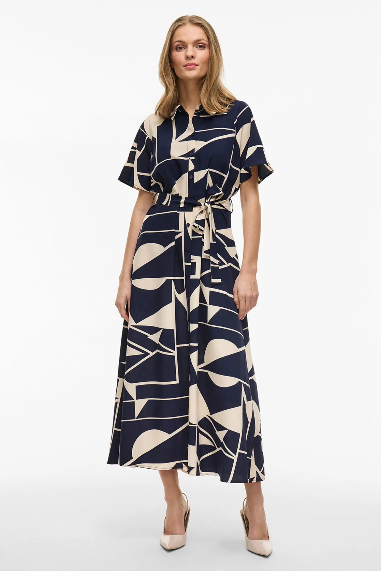 Vestido camisa midi com nó