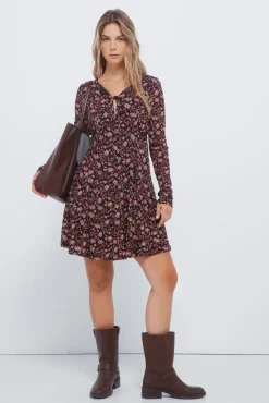 Vestido curto com decote em laço estampado