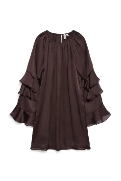 Vestido curto de chiffon com manga franzidas
