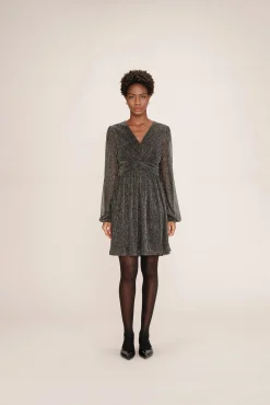 Vestido curto de chiffon com lurex