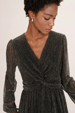 Vestido curto de chiffon com lurex