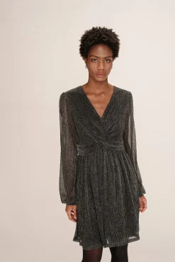 Vestido curto de chiffon com lurex