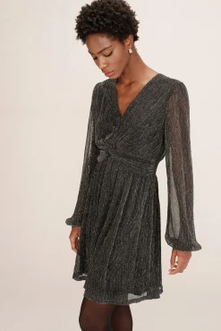 Vestido curto de chiffon com lurex