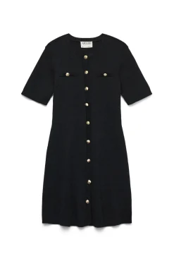 Vestido curto de malha com botões dourados