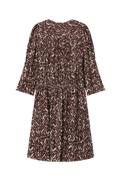 Vestido curto de manga 3/4 com decote em V e estampado abstrata bicolor