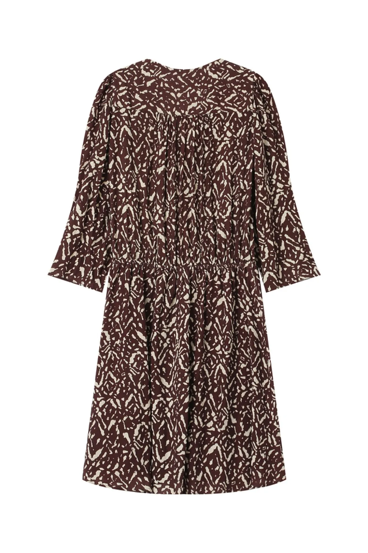 Vestido curto de manga 3/4 com decote em V e estampado abstrata bicolor