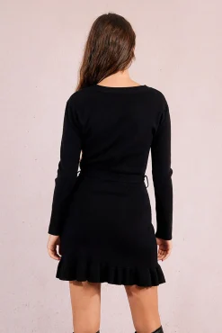 Vestido curto de manga comprida com laçada