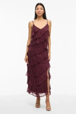 Vestido de festa midi com babados