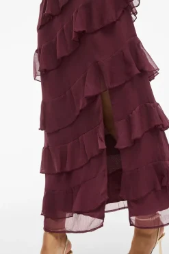 Vestido de festa midi com babados