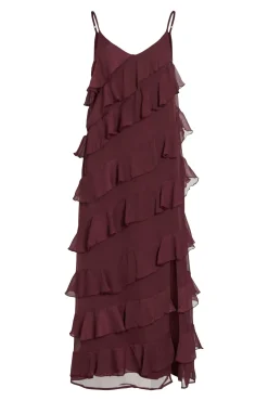 Vestido de festa midi com babados