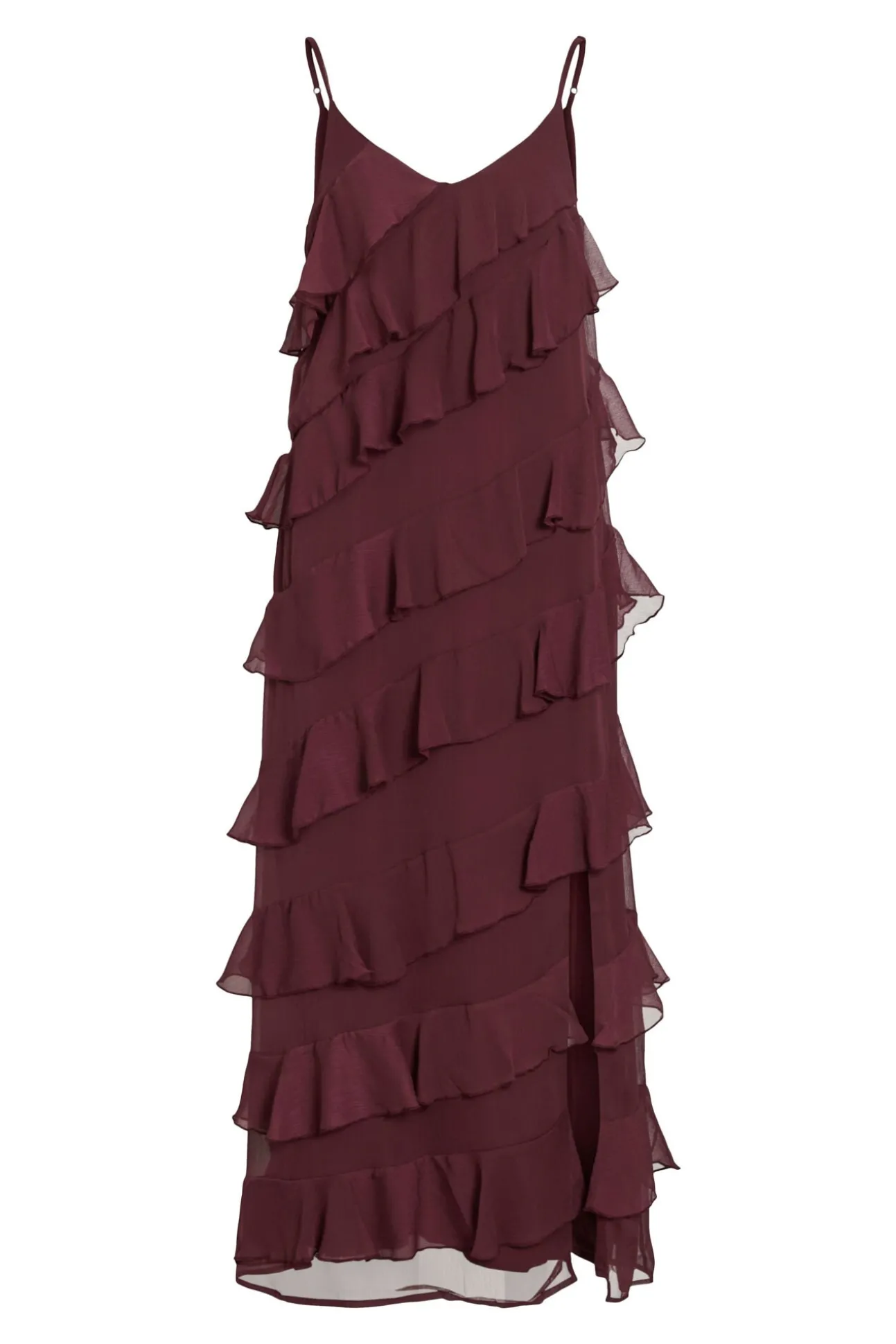 Vestido de festa midi com babados