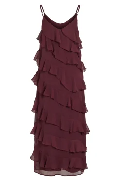 Vestido de festa midi com babados