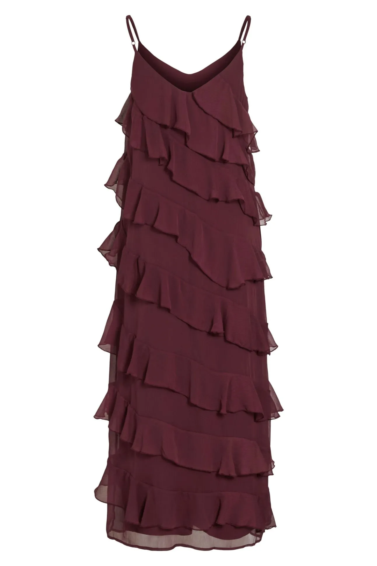 Vestido de festa midi com babados