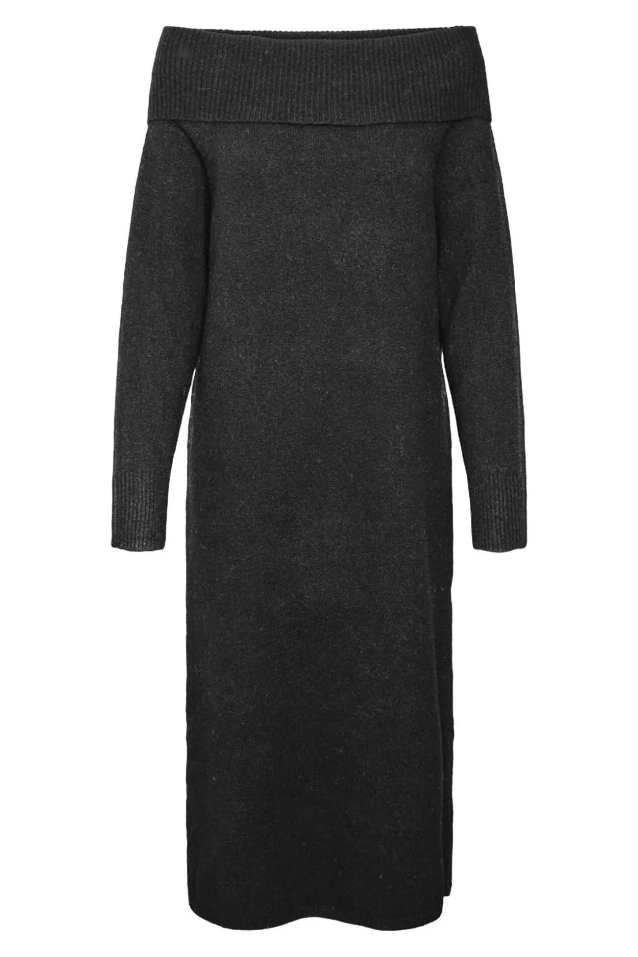 Vestido de malha com ombros caídos e curvas
