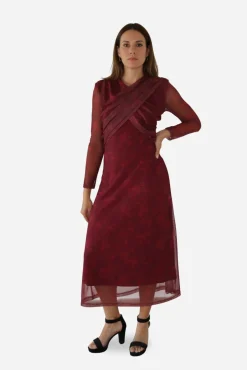 Vestido de tule com estampado floral