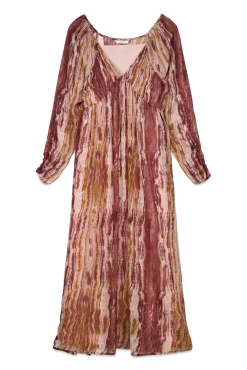 Vestido estampado com franzidos