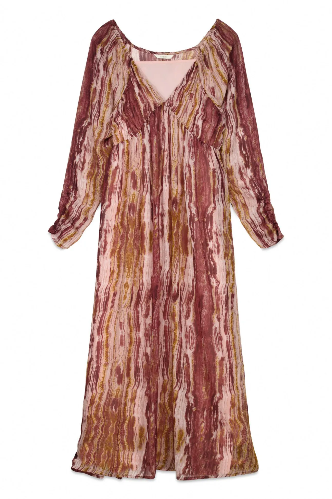 Vestido estampado com franzidos