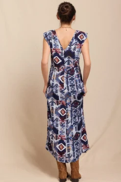 Vestido estampado com ombreiras