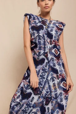 Vestido estampado com ombreiras