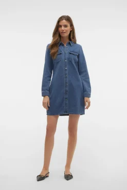 Vestido jeans curto de manga comprida