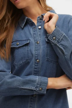 Vestido jeans curto de manga comprida