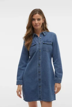 Vestido jeans curto de manga comprida