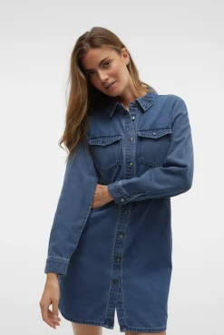Vestido jeans curto de manga comprida