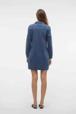Vestido jeans curto de manga comprida