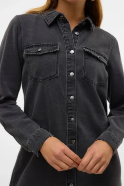 Vestido jeans curto de manga comprida