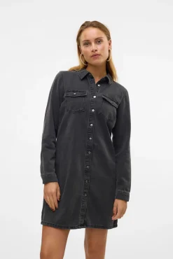 Vestido jeans curto de manga comprida