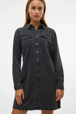 Vestido jeans curto de manga comprida