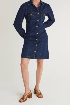 Vestido jeans curto de manga comprida