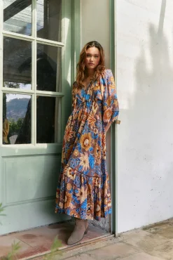 Vestido longo Catalonia com estampado de terra