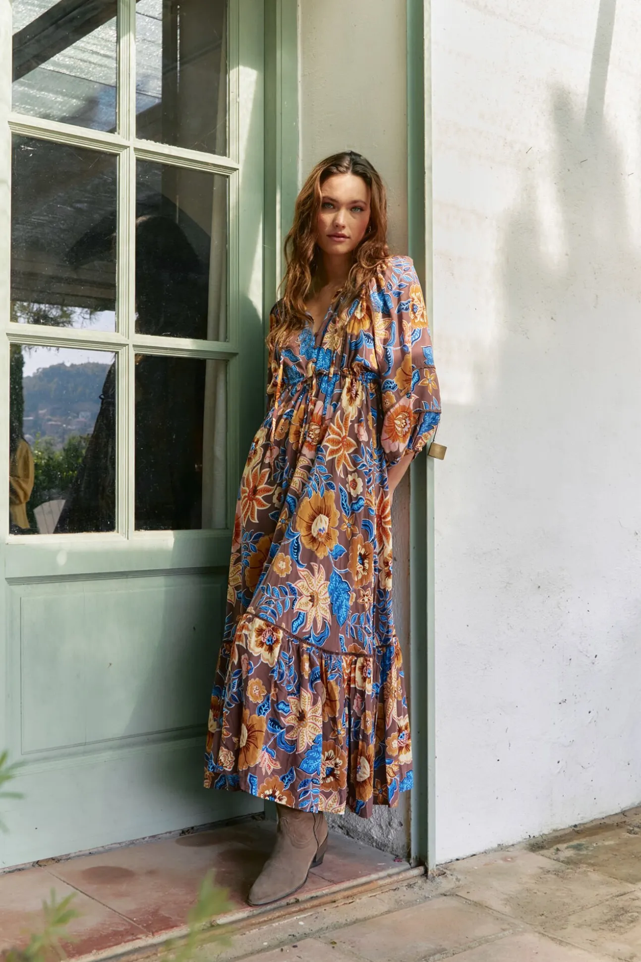 Vestido longo Catalonia com estampado de terra