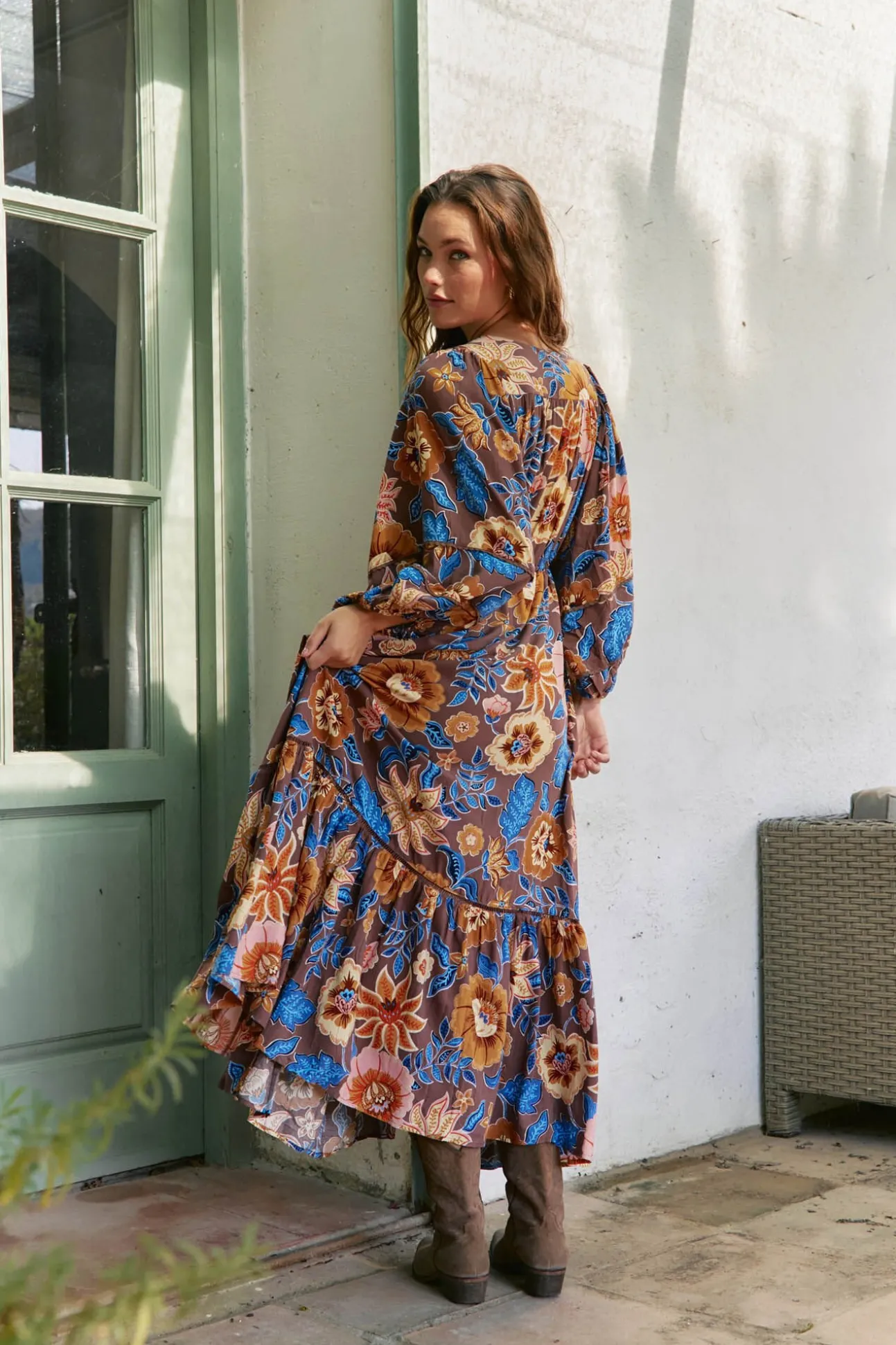 Vestido longo Catalonia com estampado de terra
