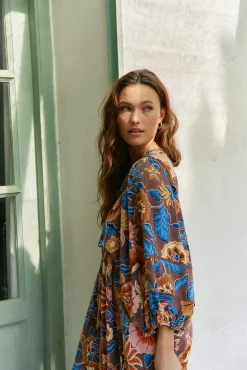 Vestido longo Catalonia com estampado de terra