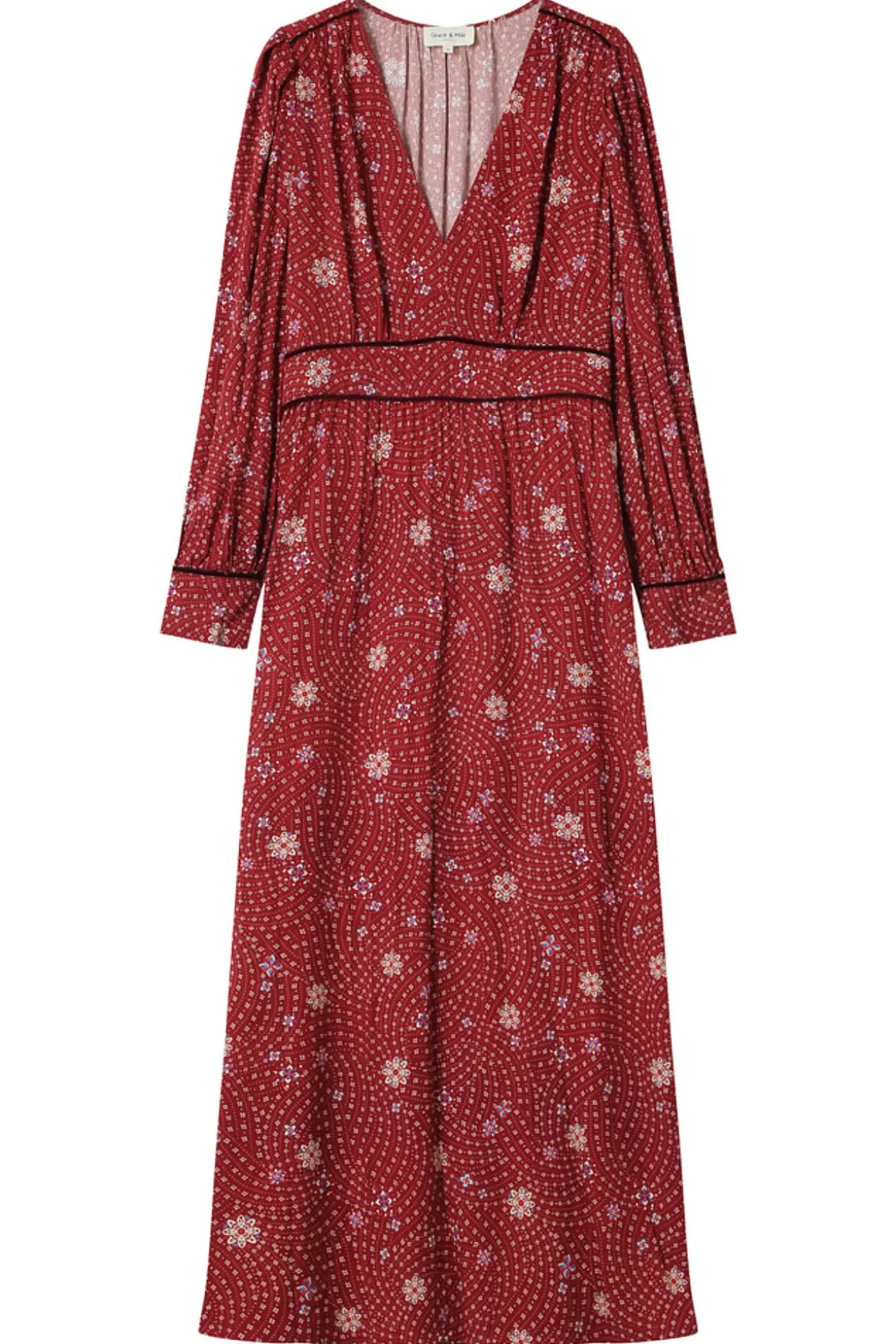 Vestido longo com decote em V e estampado floral