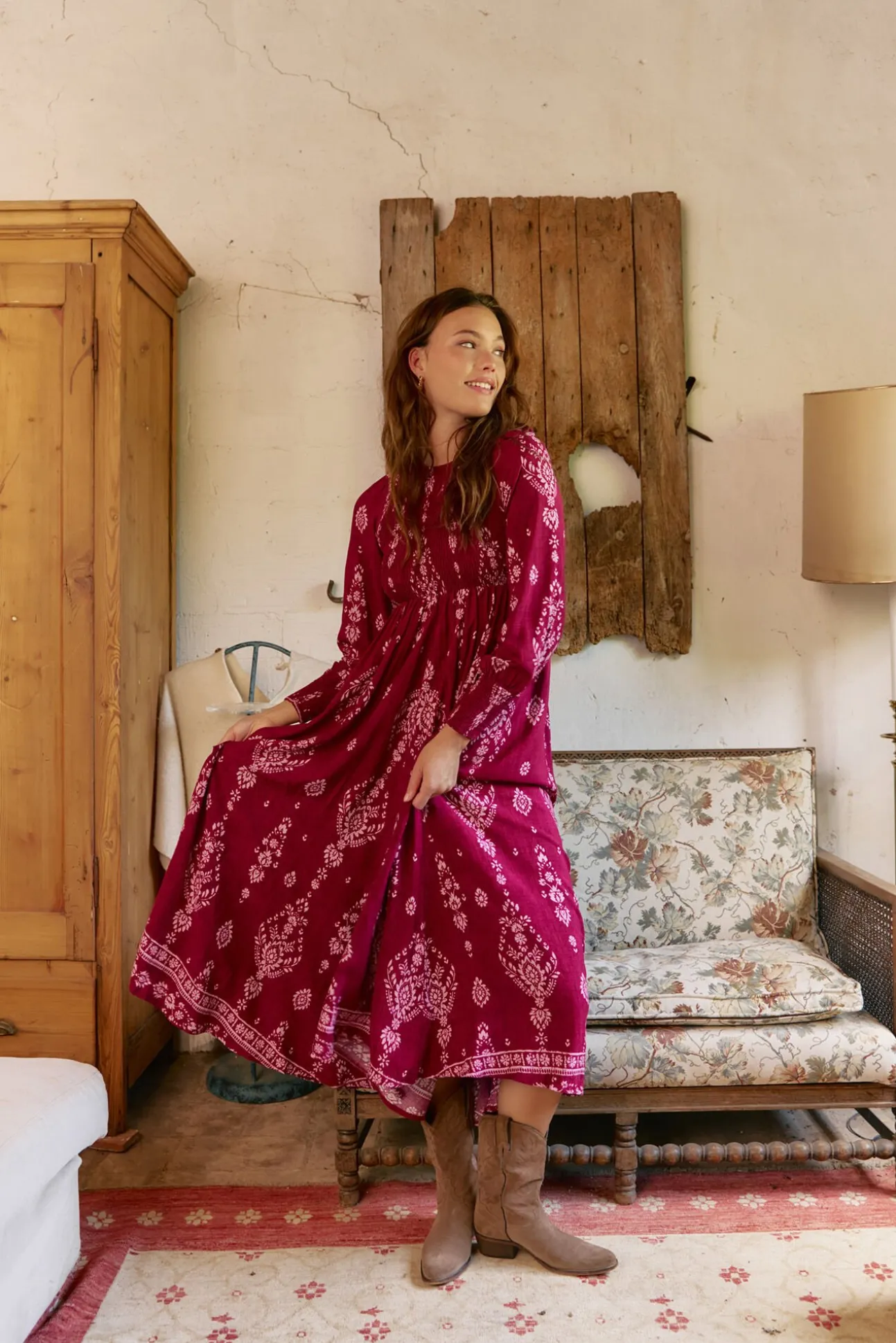 Vestido longo com estampado de ruibarbo Bella