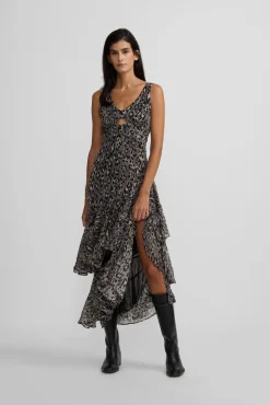 Vestido longo com estampado animal