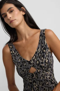 Vestido longo com estampado animal