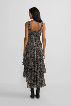 Vestido longo com estampado animal