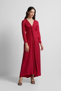 Vestido longo em jacquard com nó