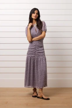 Vestido longo estampado franzido