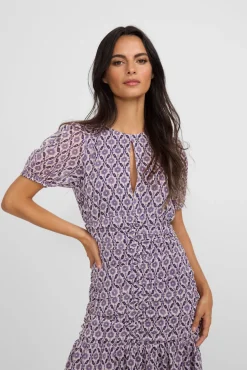 Vestido longo estampado franzido