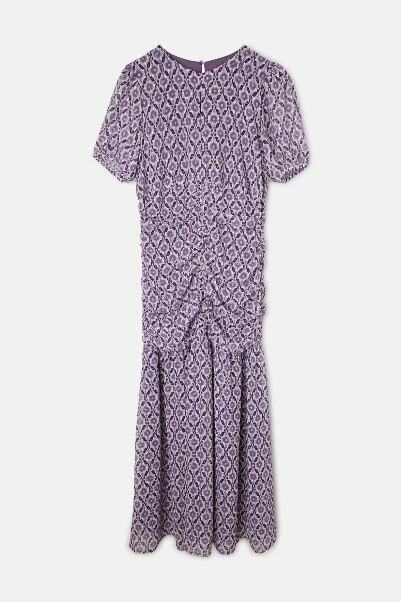 Vestido longo estampado franzido