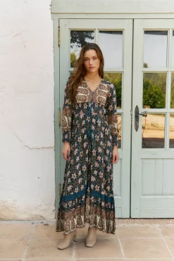 Vestido longo Sabrina com estampado de monarca