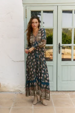 Vestido longo Sabrina com estampado de monarca