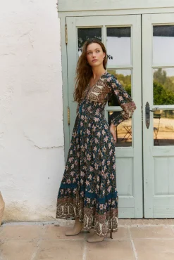 Vestido longo Sabrina com estampado de monarca