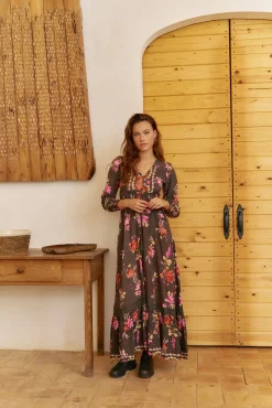 Vestido longo Sabrina com estampado de monarca