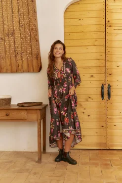Vestido longo Sabrina com estampado de monarca